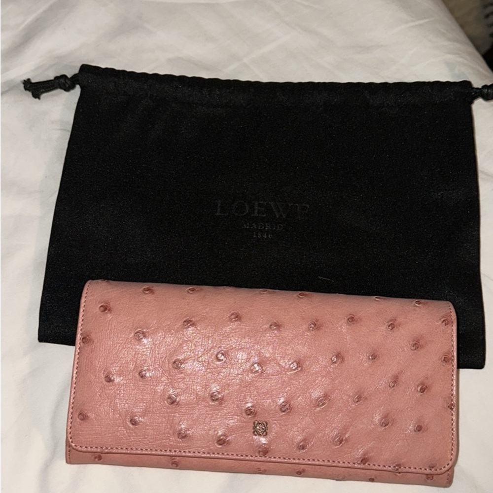 Loewe Pink Ostrich Leather Wallet